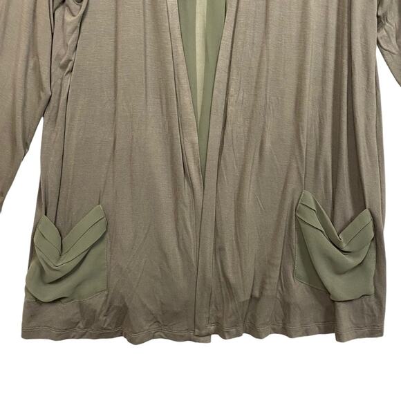 LOGO by Lori Goldstein Sage Green Open Front Mixed Media Cardigan Top Size 1X - Picture 4 of 7